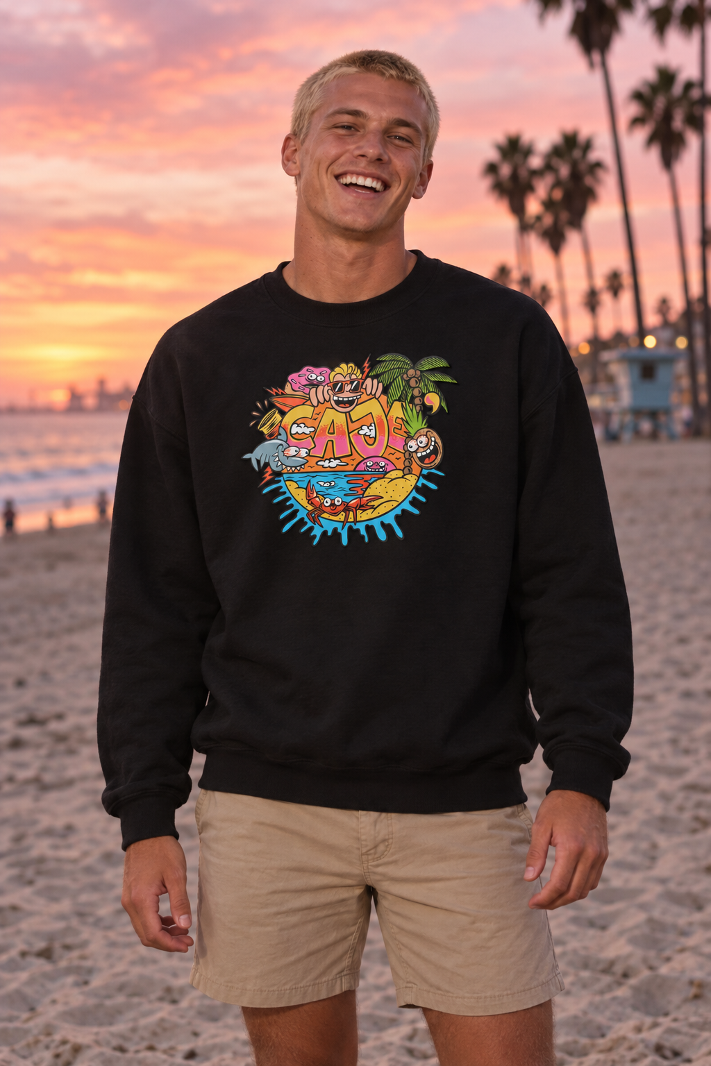 Cajé Beach Logo Crewneck Sweatshirt - Black