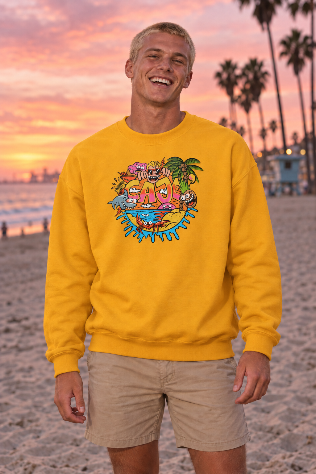 Cajé Beach Logo Crewneck Sweatshirt - Gold