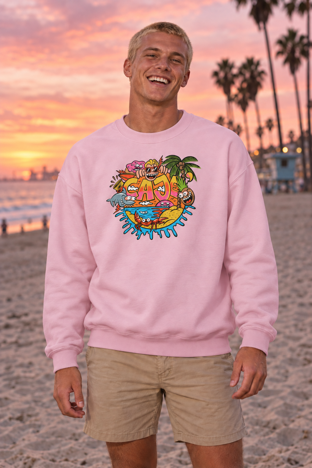 Cajé Beach Logo Crewneck Sweatshirt - Light Pink