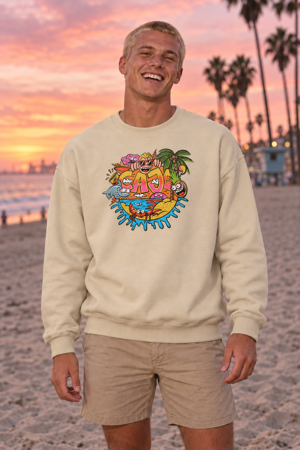 Cajé Beach Logo Crewneck Sweatshirt - Sand