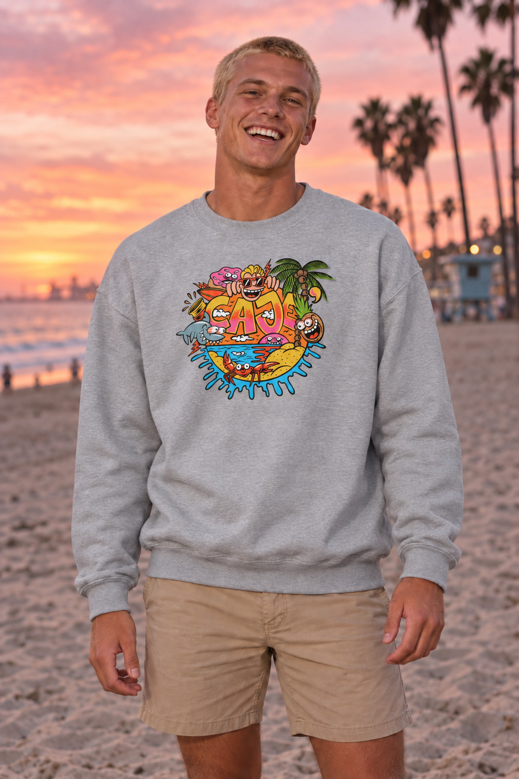 Cajé Beach Logo Crewneck Sweatshirt - Sport Grey