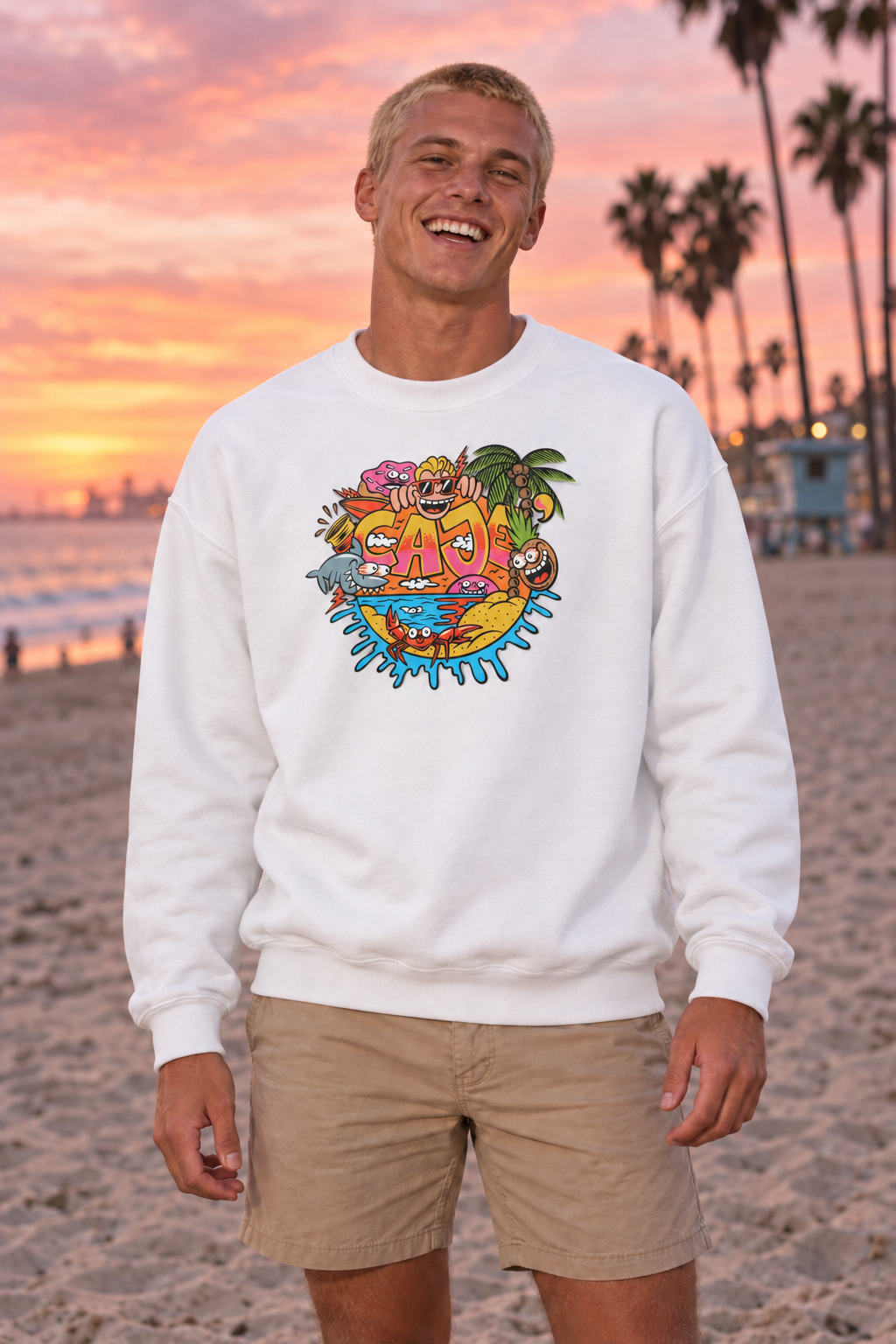 Cajé Beach Logo Crewneck Sweatshirt - White
