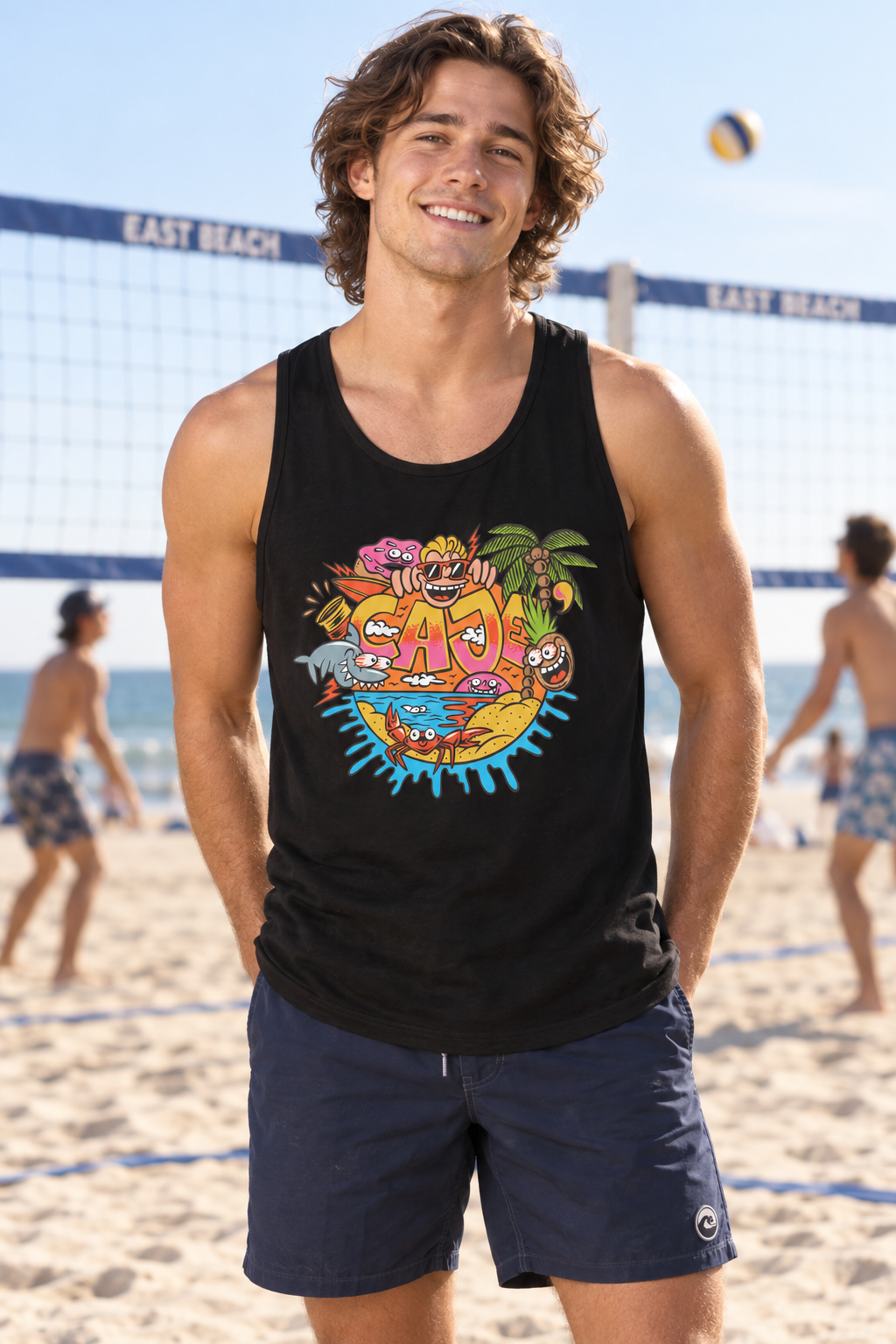 Cajé Beach Logo Tank Top - Black