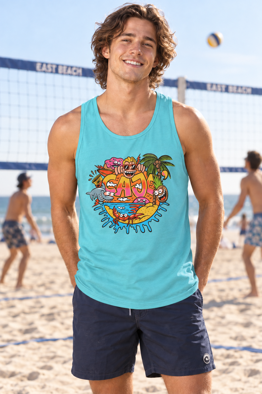 Cajé Beach Logo Tank Top - Pacific Blue
