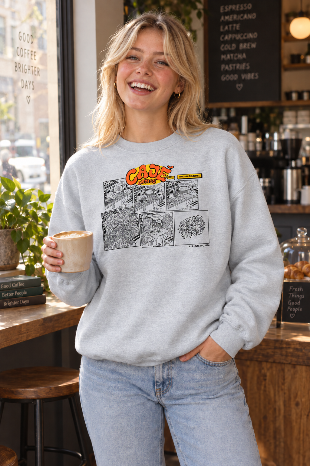 Cajé Comics #3 Crewneck Sweatshirt - Ash