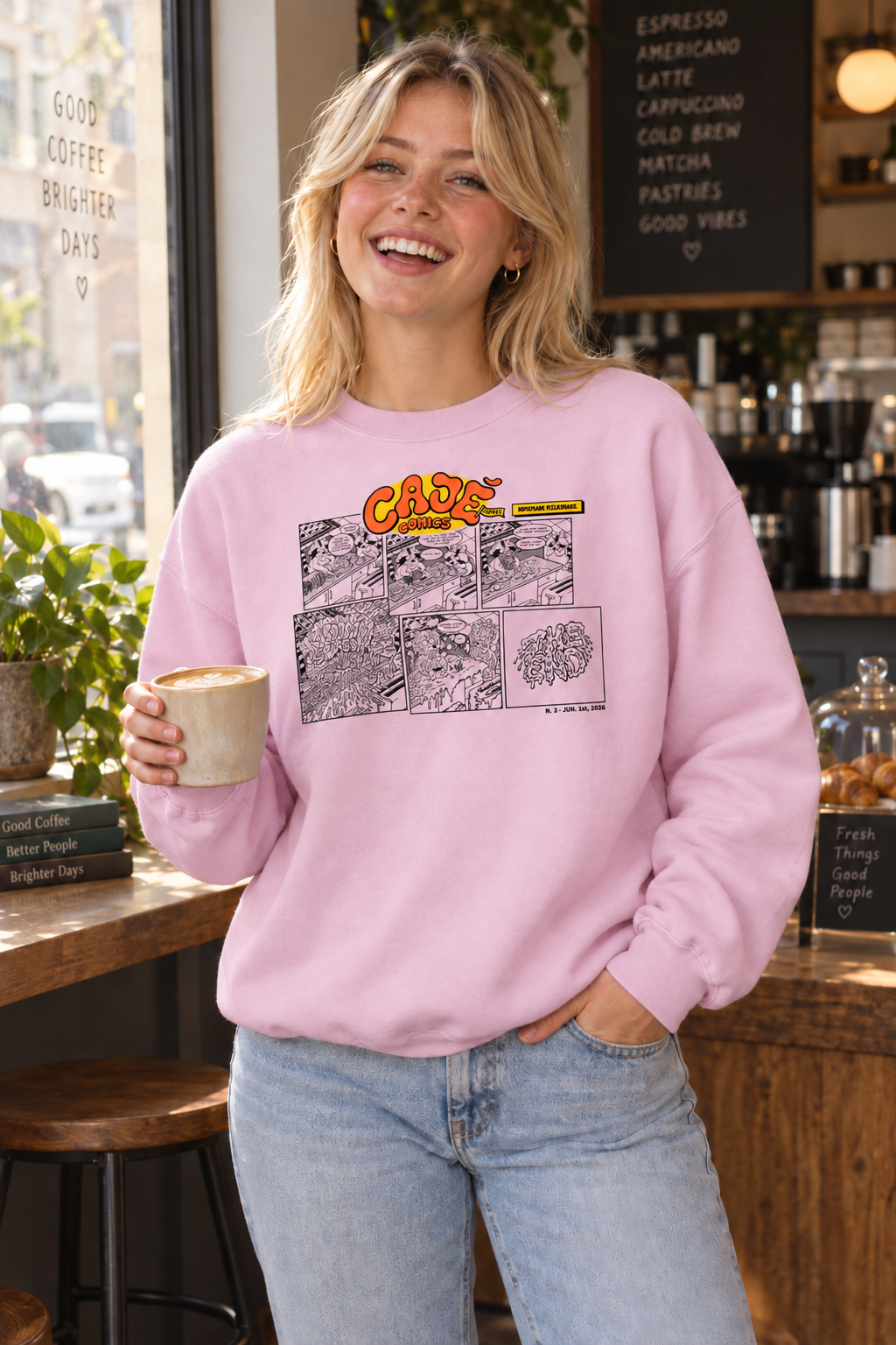 Cajé Comics #3 Crewneck Sweatshirt - Light Pink