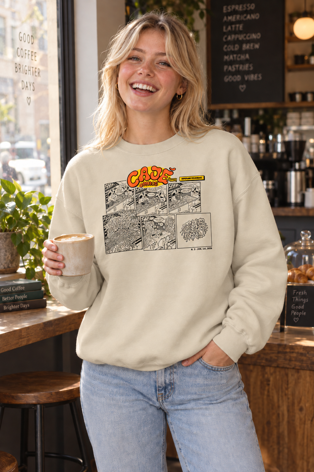 Cajé Comics #3 Crewneck Sweatshirt - Sand