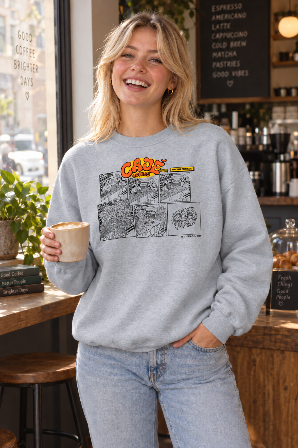 Cajé Comics #3 Crewneck Sweatshirt - Sport Grey