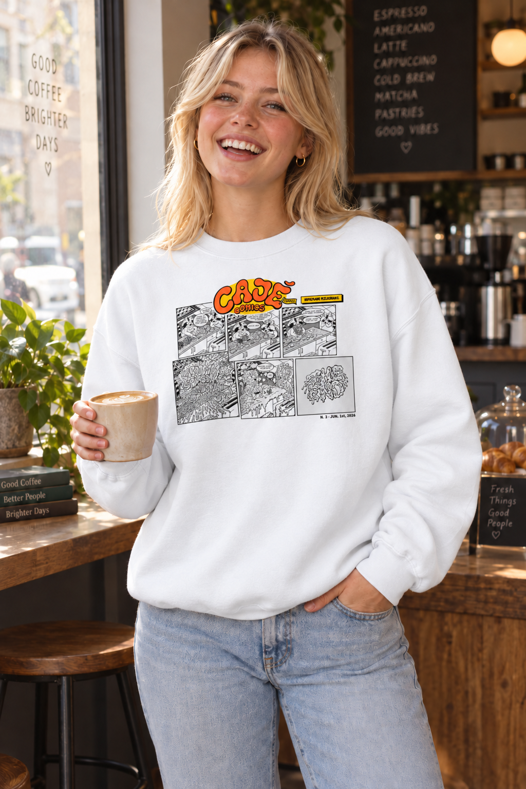 Cajé Comics #3 Crewneck Sweatshirt - White