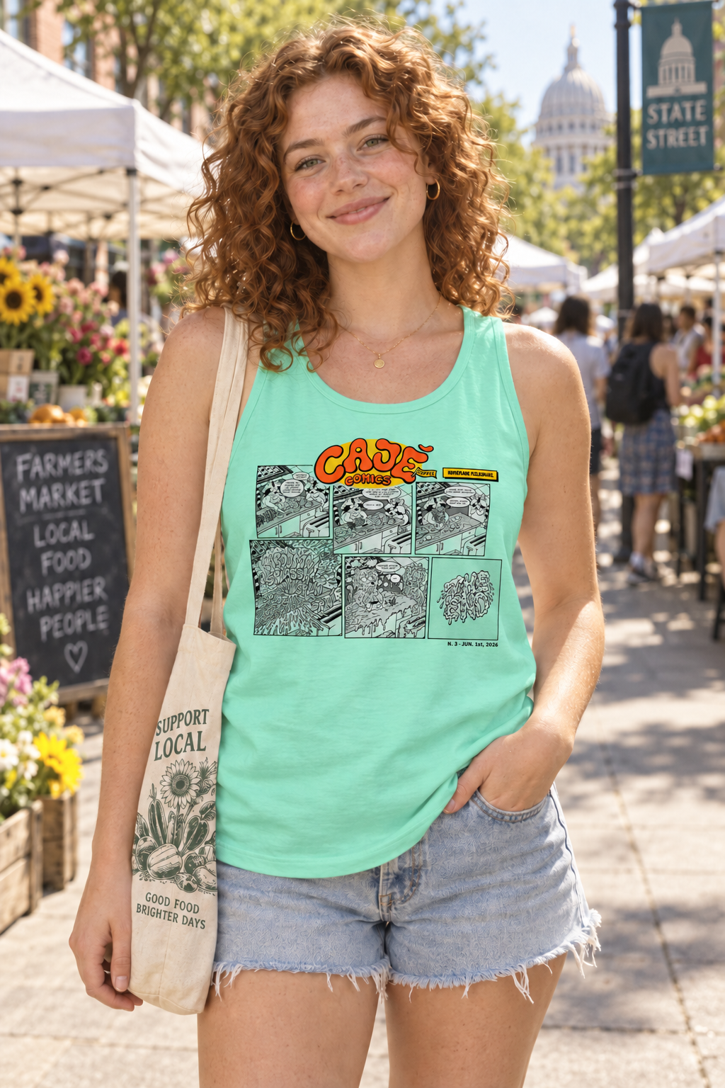 Cajé Comics #3 Tank Top - Mint