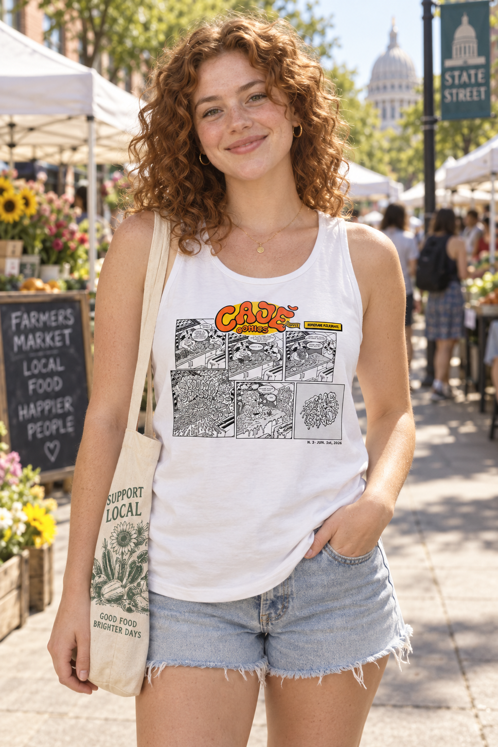 Cajé Comics #3 Tank Top - White