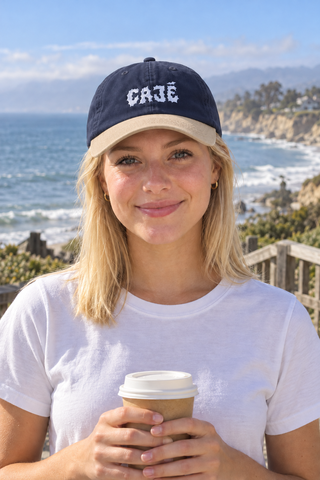 Cajé Dad Hat - Navy/Khaki - on a model