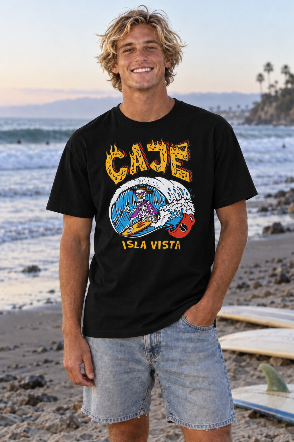 Coffee Cup Surfer T-Shirt - Black