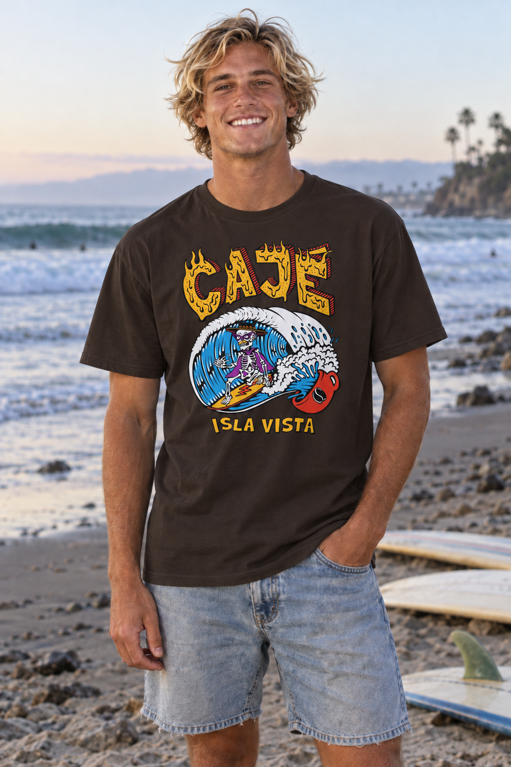 Coffee Cup Surfer T-Shirt - Dark Chocolate