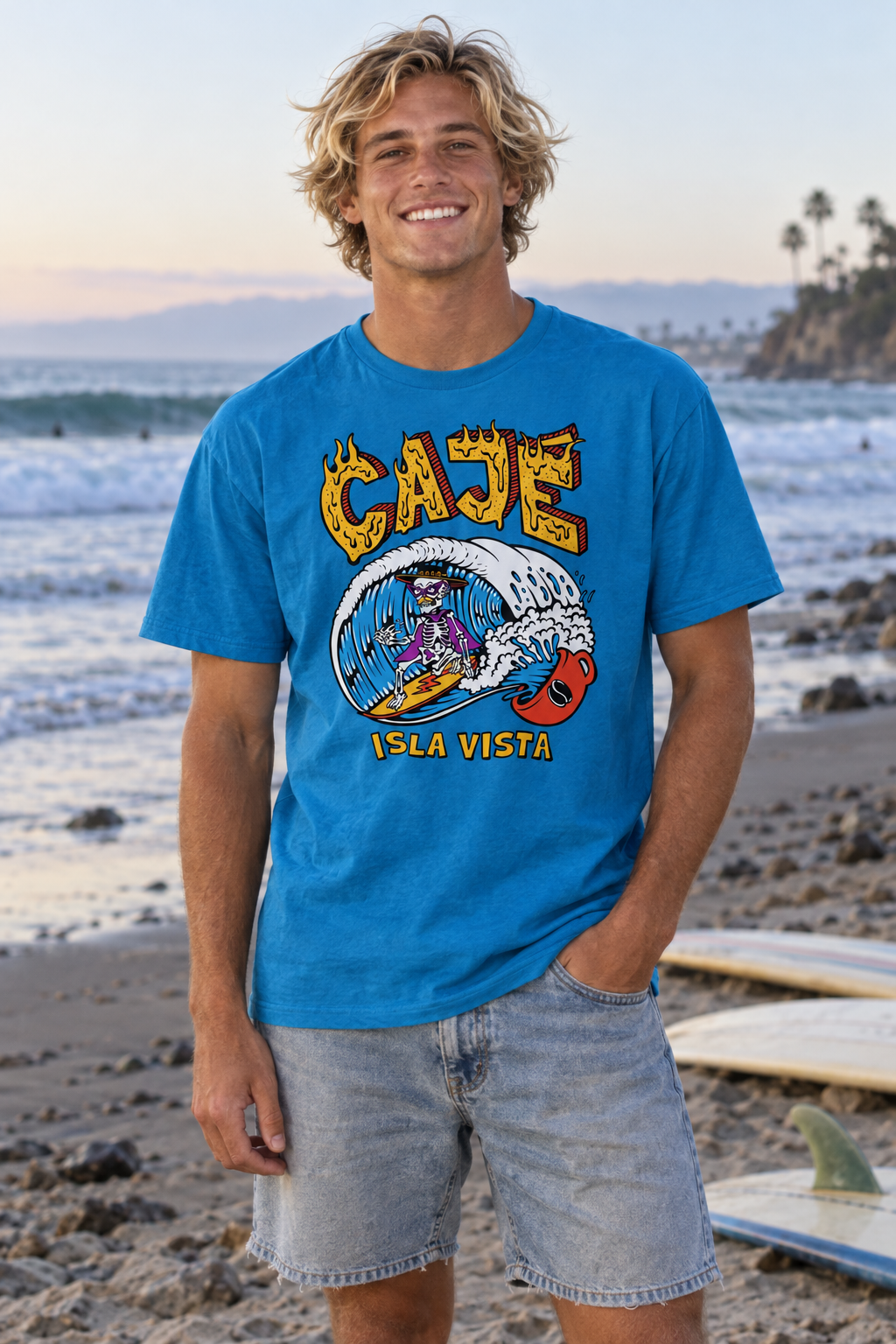 Coffee Cup Surfer T-Shirt - Sapphire