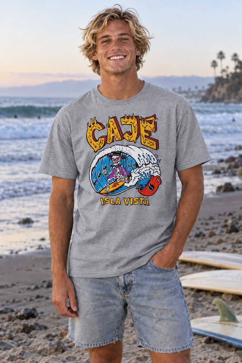 Coffee Cup Surfer T-Shirt - Sport Grey