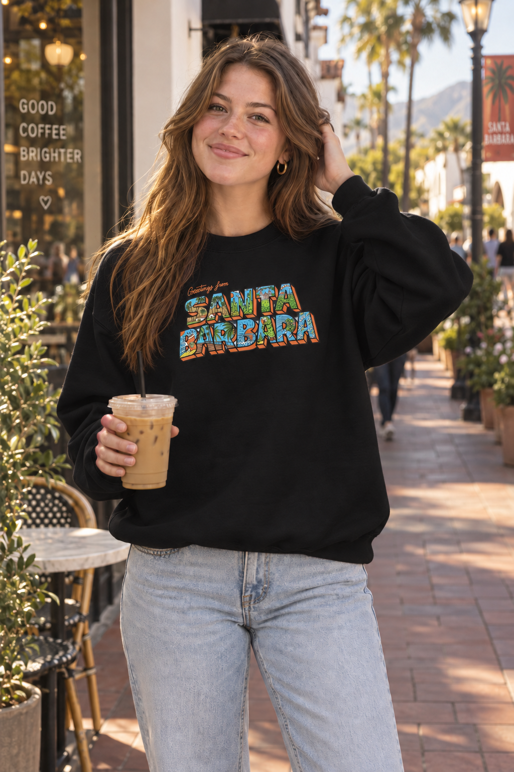 Greetings from Santa Barbara Crewneck Sweatshirt - Black