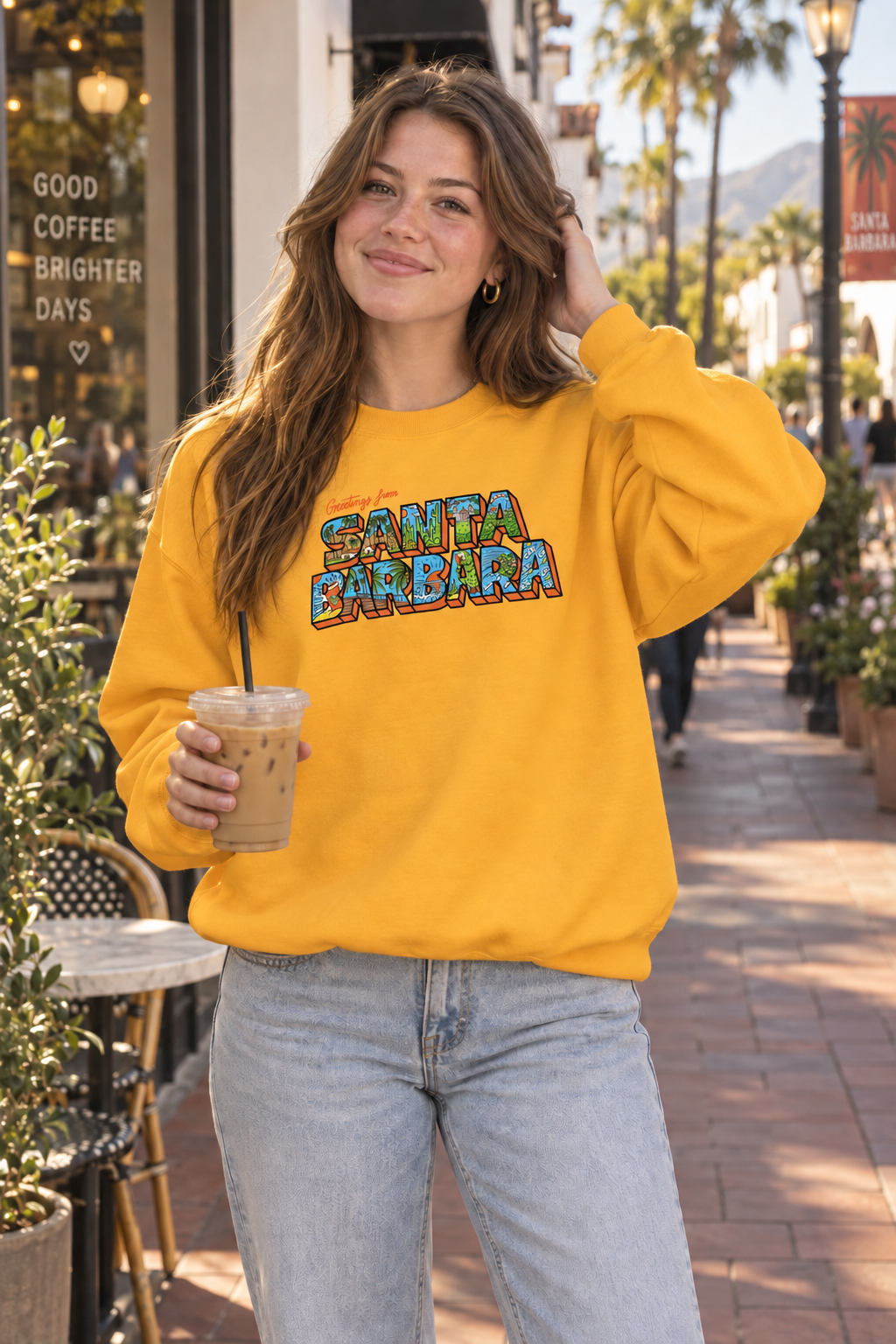 Greetings from Santa Barbara Crewneck Sweatshirt - Gold