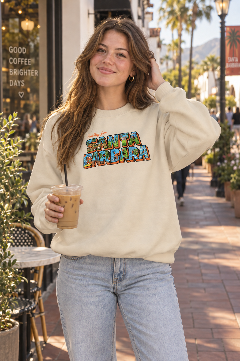 Greetings from Santa Barbara Crewneck Sweatshirt - Sand