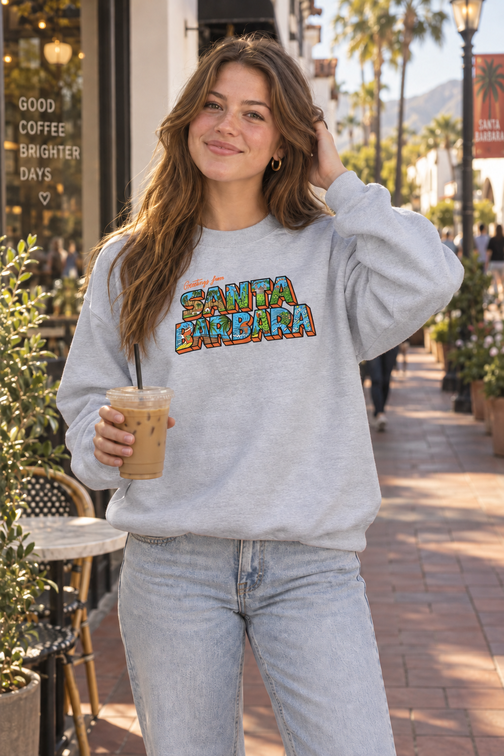 Greetings from Santa Barbara Crewneck Sweatshirt - Sport Grey