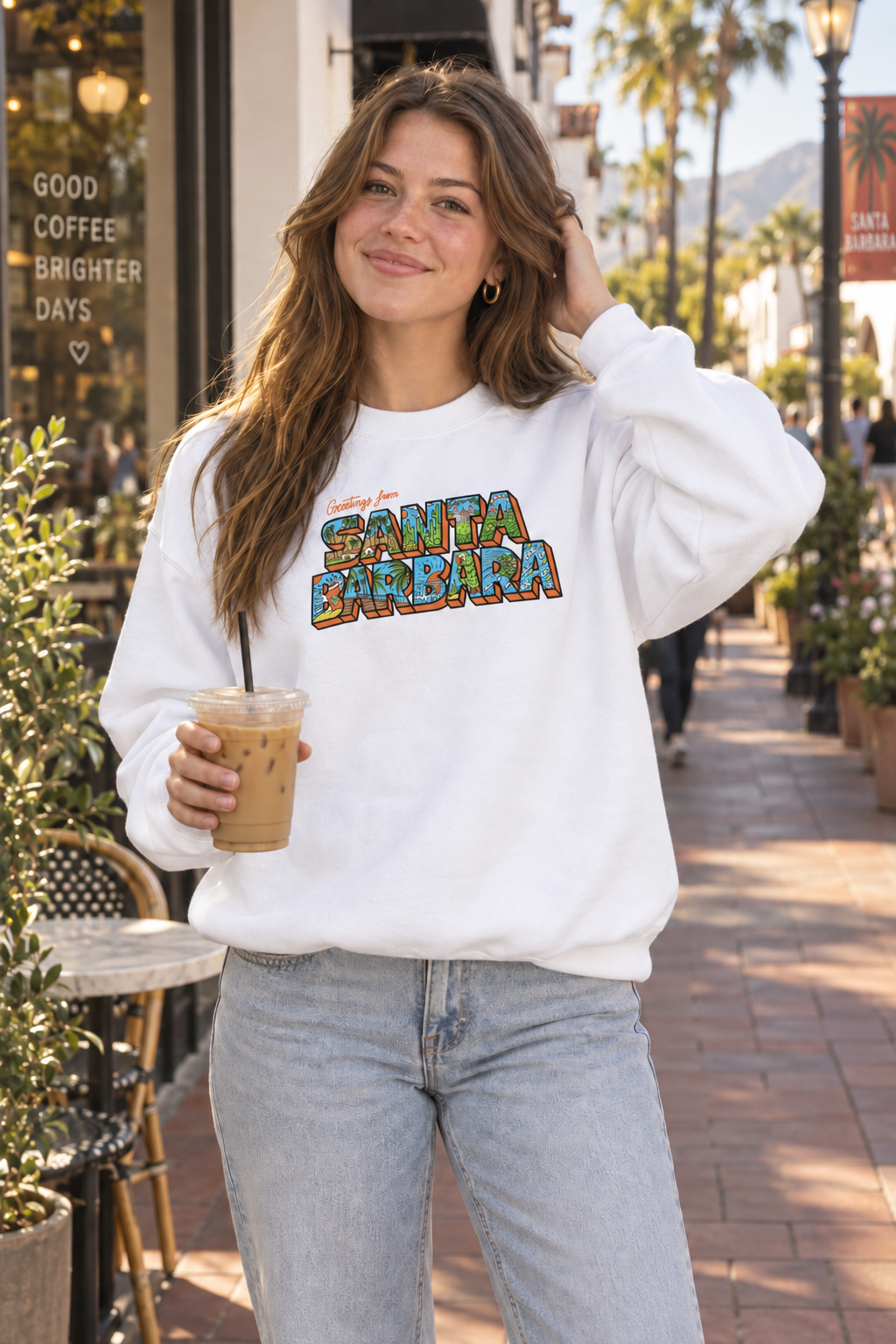 Greetings from Santa Barbara Crewneck Sweatshirt - White
