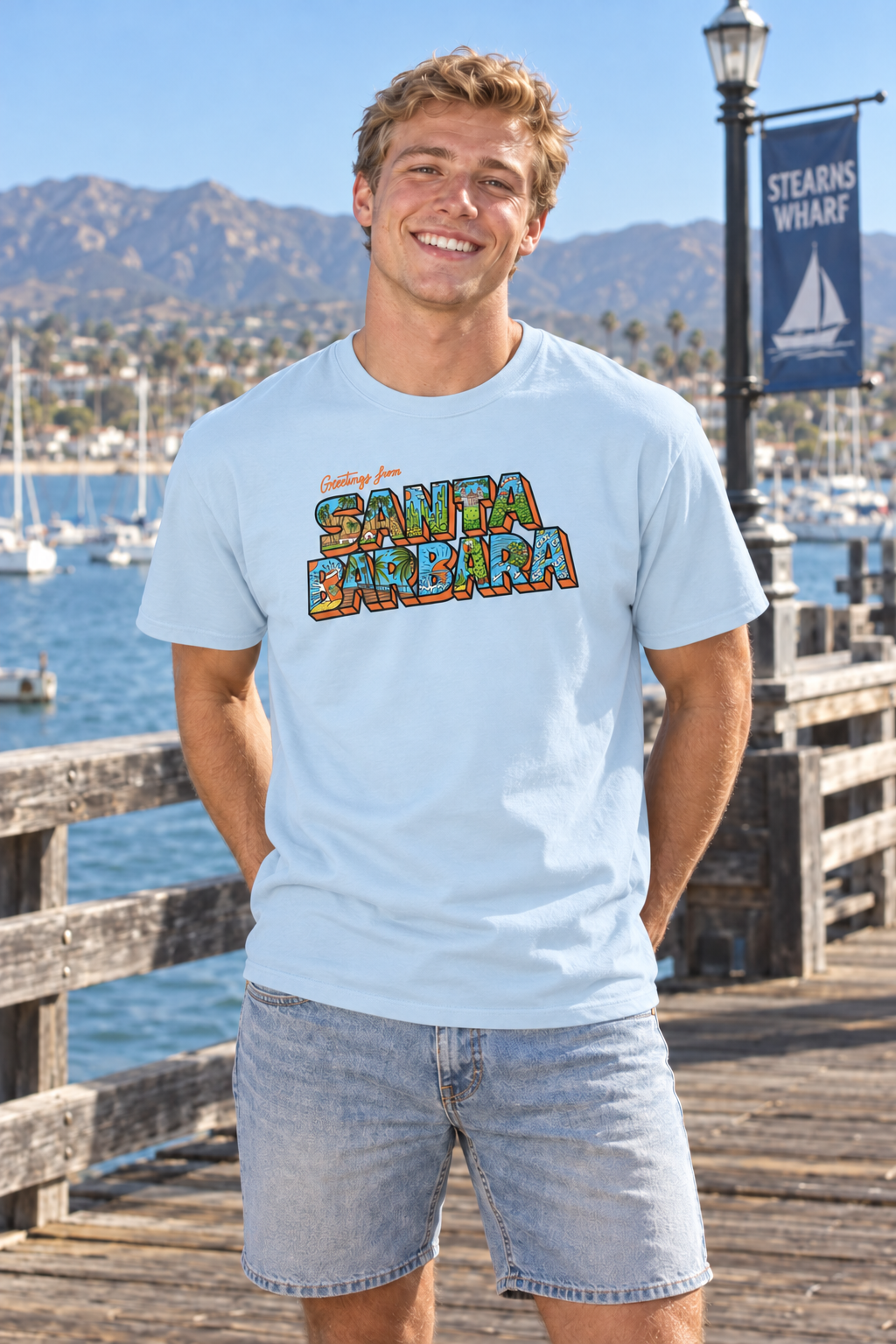 Greetings from Santa Barbara T-Shirt - Light Blue