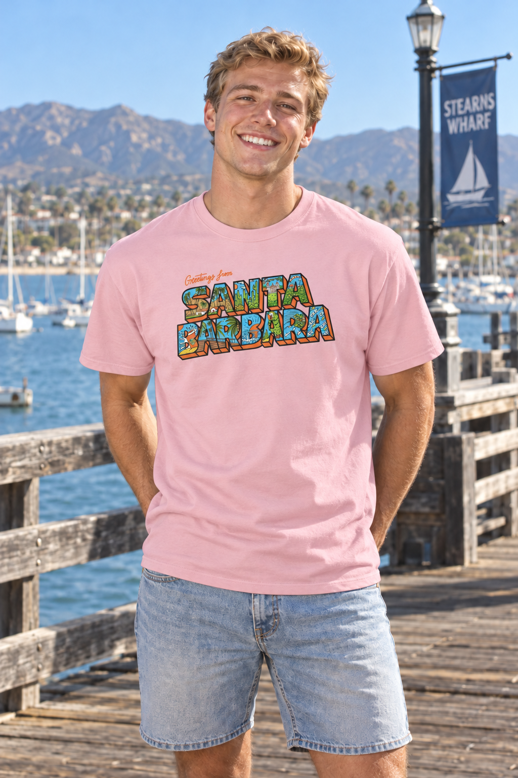 Greetings from Santa Barbara T-Shirt - Light Pink