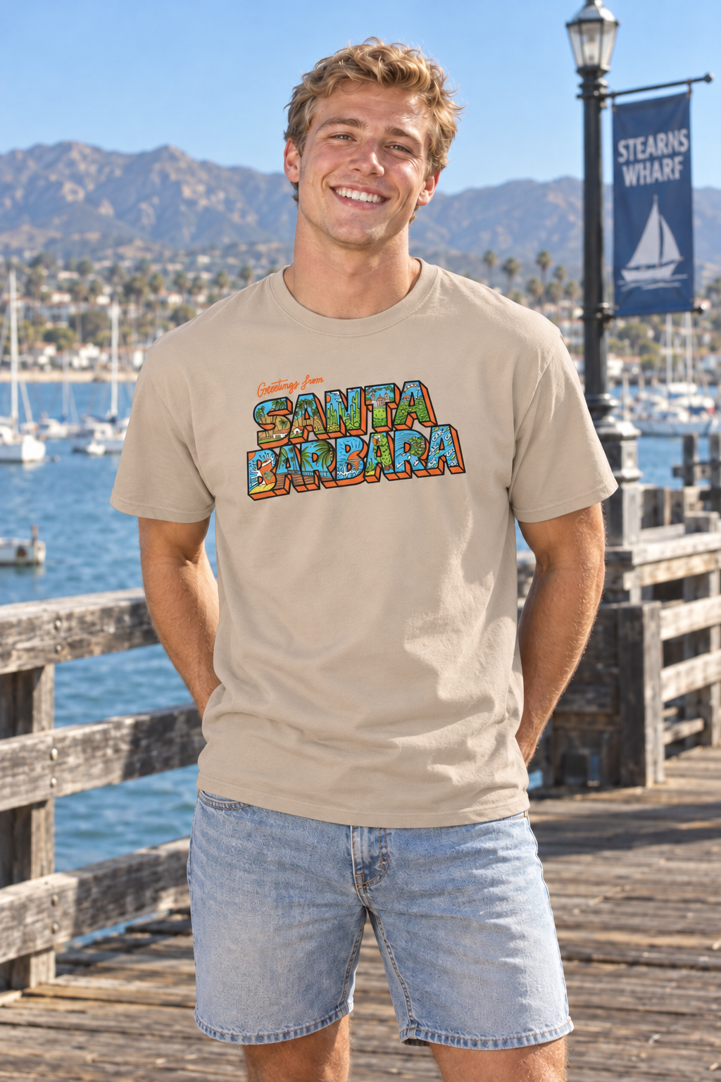 Greetings from Santa Barbara T-Shirt - Sand