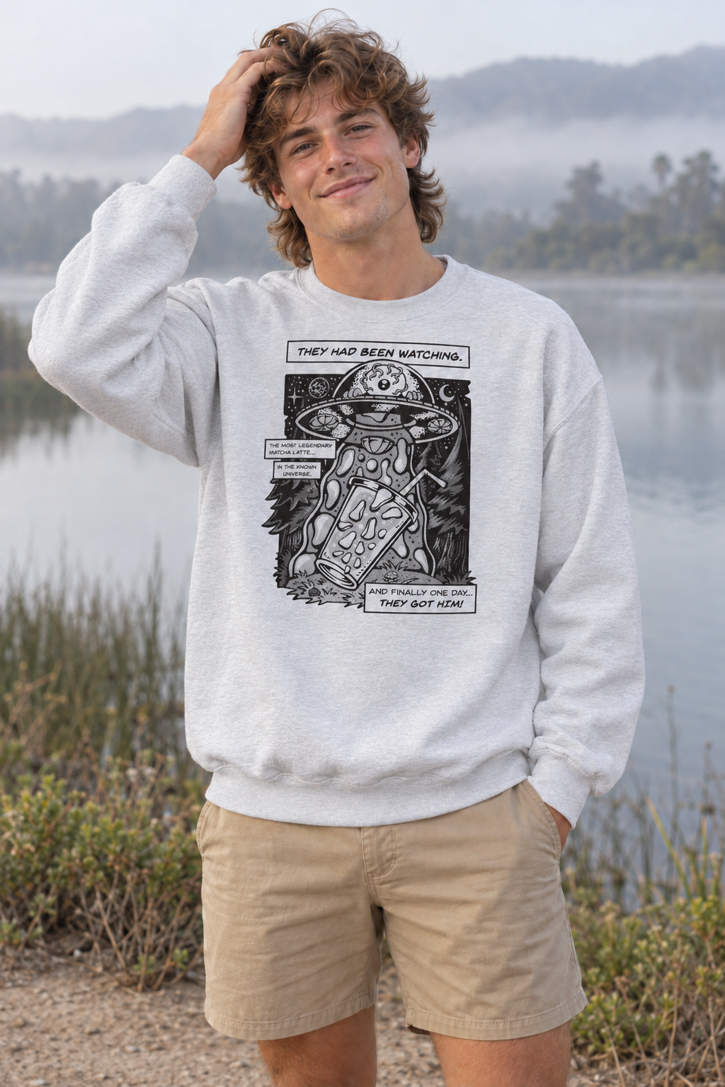 Matcha Abduction Crewneck Sweatshirt - Ash