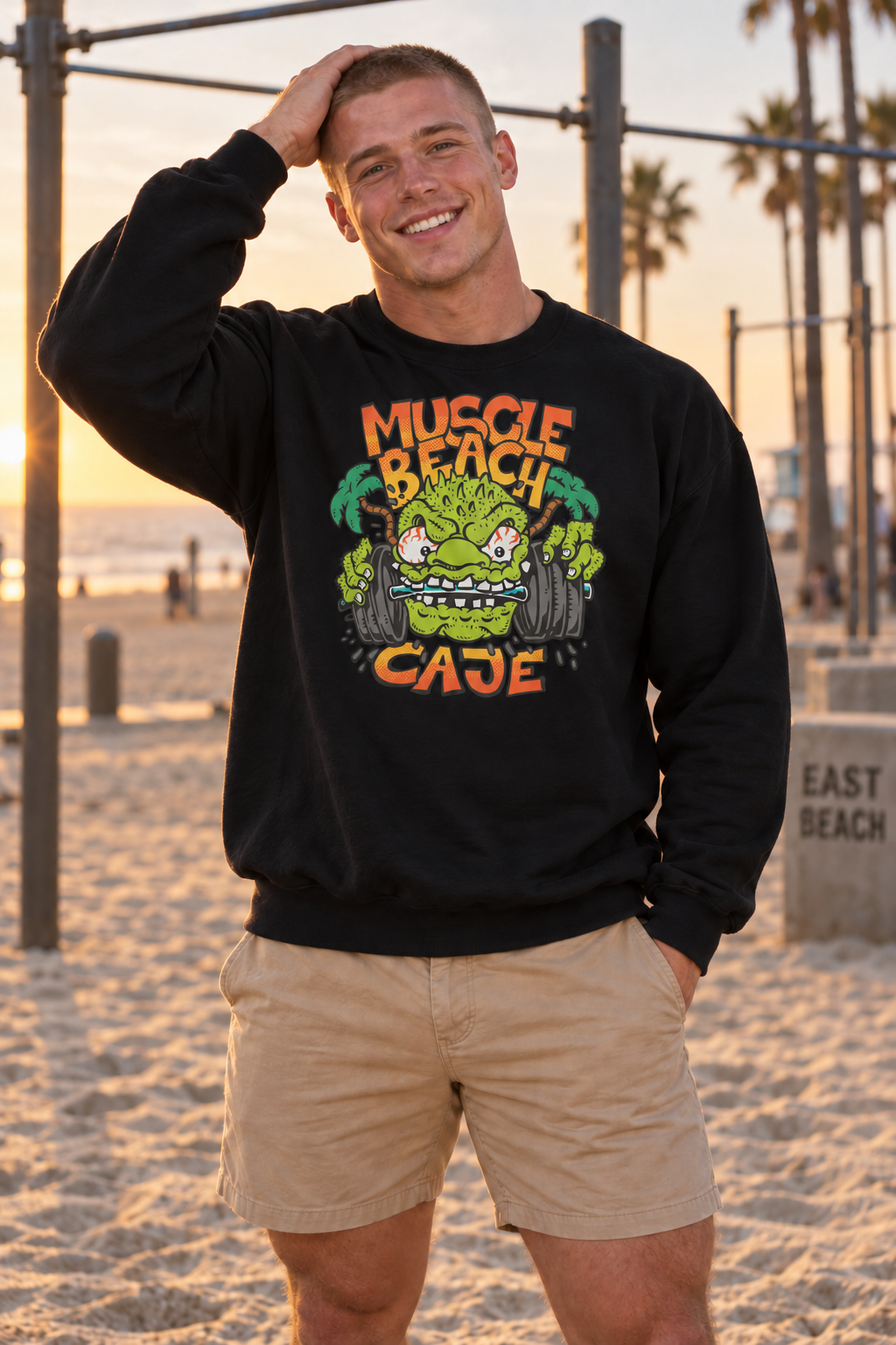 Muscle Beach Crewneck Sweatshirt - Black