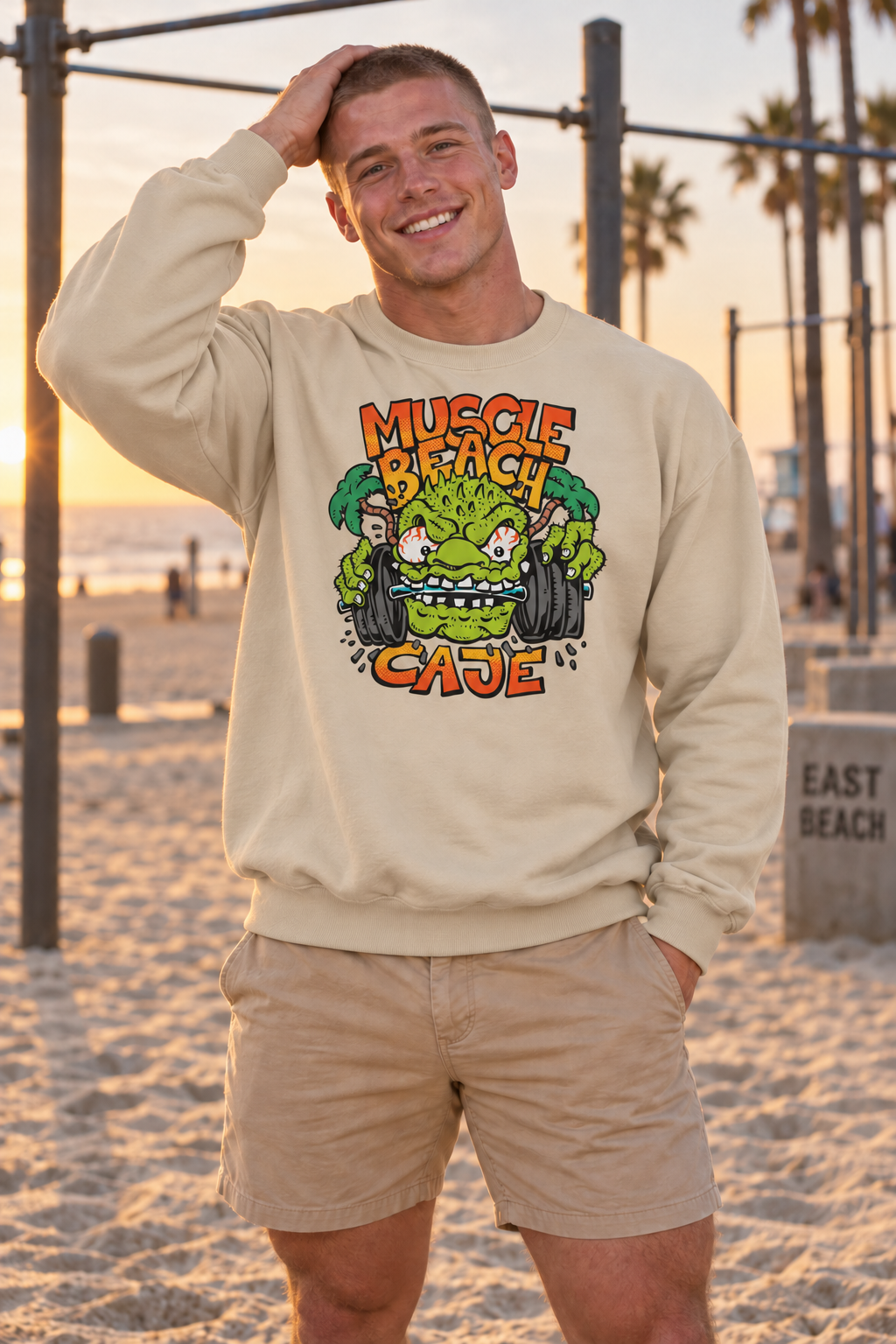 Muscle Beach Crewneck Sweatshirt - Sand