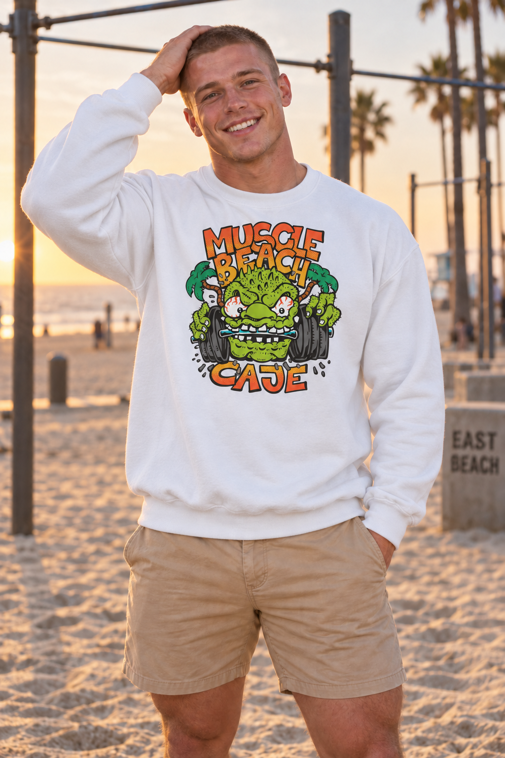 Muscle Beach Crewneck Sweatshirt - White