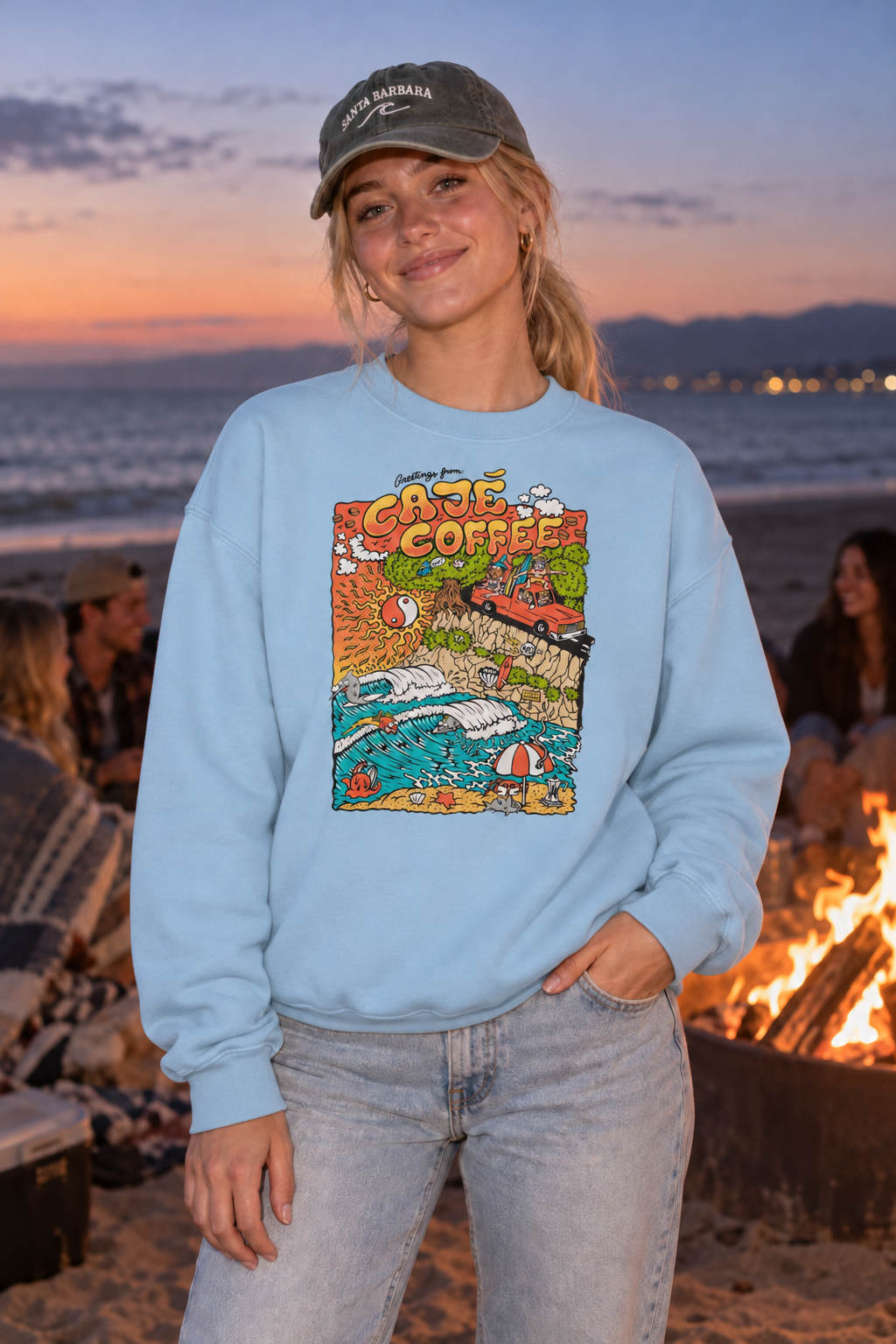 Santa Barbara Beach Crewneck Sweatshirt - Light Blue