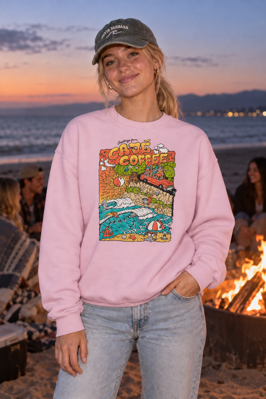 Santa Barbara Beach Crewneck Sweatshirt - Light Pink