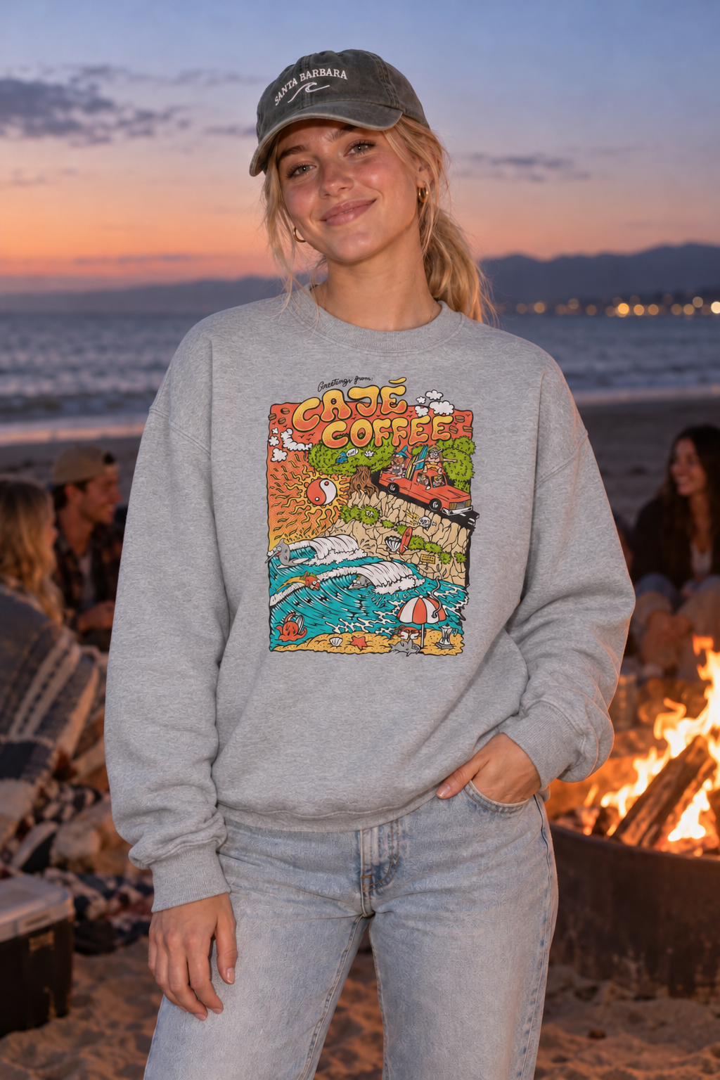 Santa Barbara Beach Crewneck Sweatshirt - Sport Grey