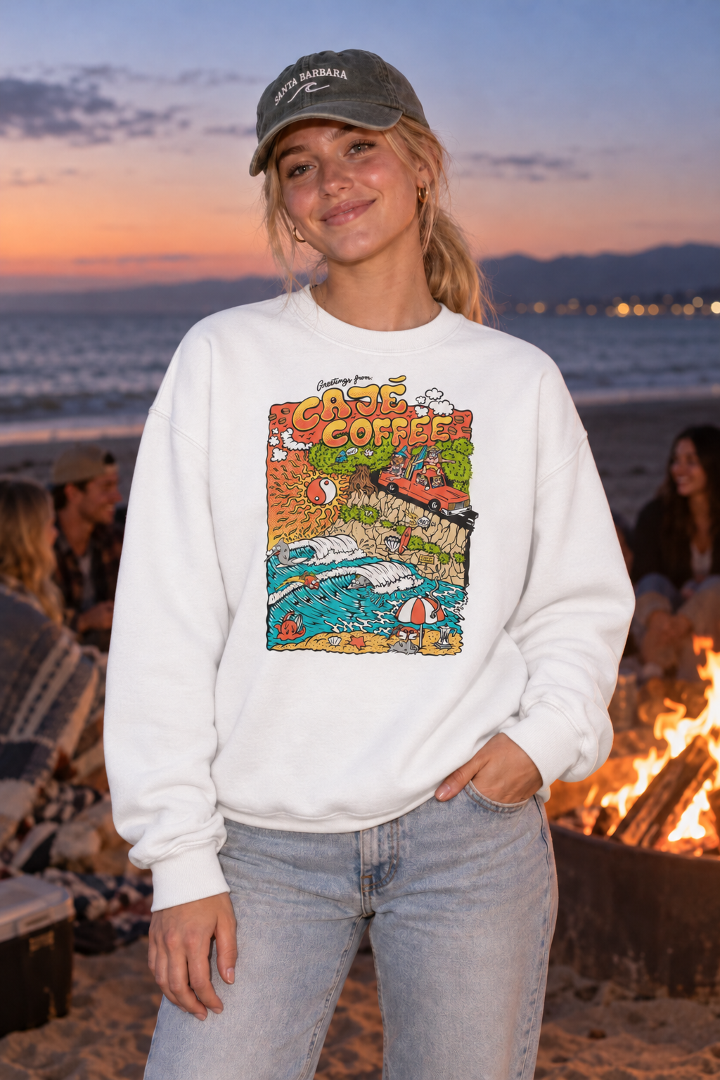Santa Barbara Beach Crewneck Sweatshirt - White