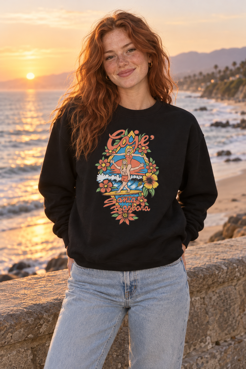 Santa Barbara Longboarding Crewneck Sweatshirt - Black