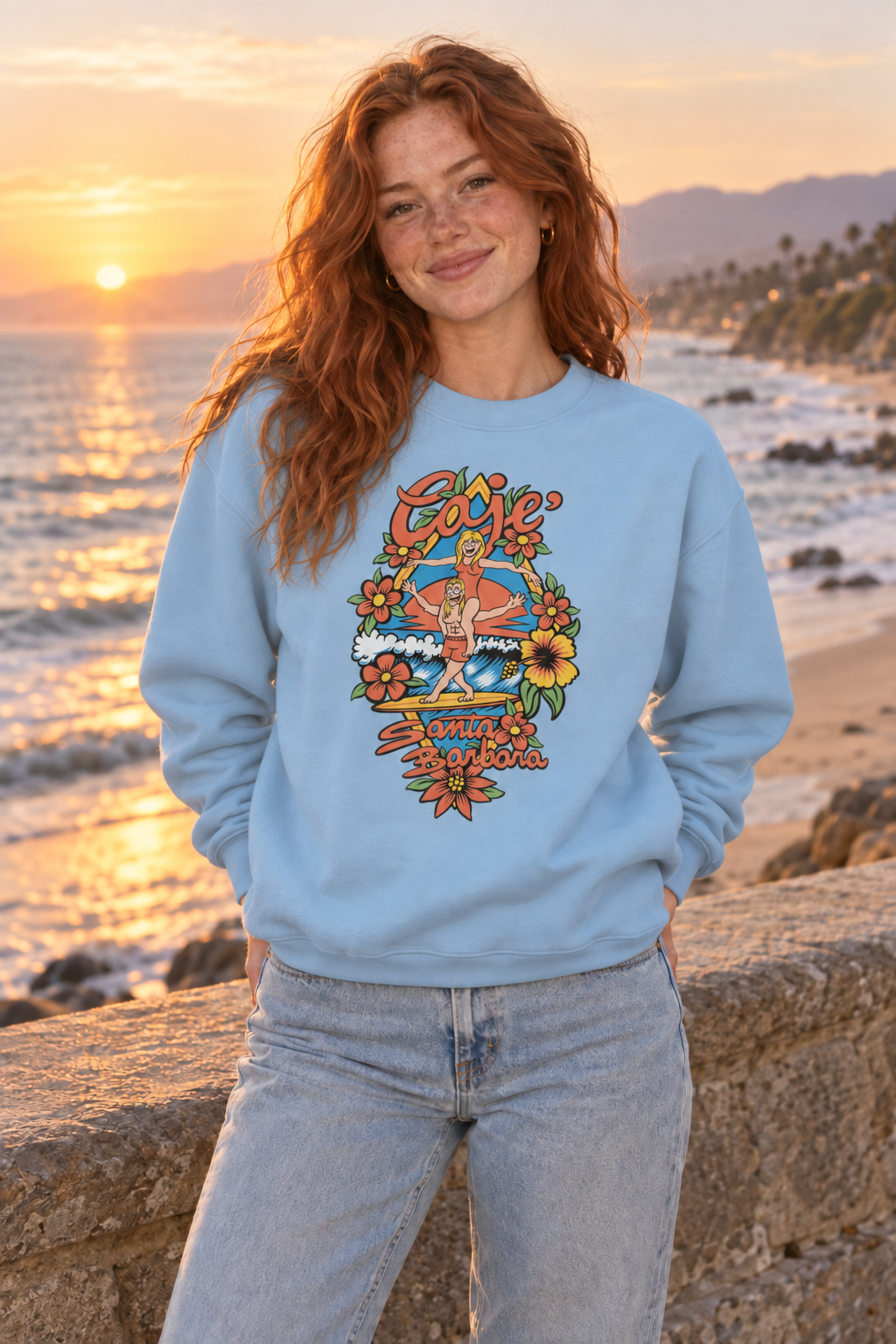 Santa Barbara Longboarding Crewneck Sweatshirt - Light Blue