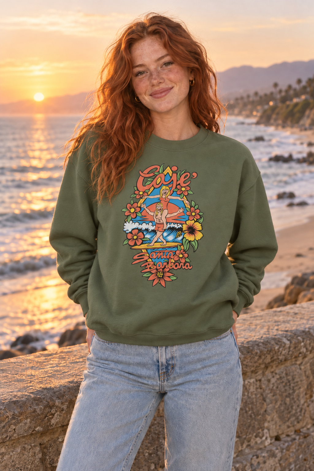 Santa Barbara Longboarding Crewneck Sweatshirt - Military Green