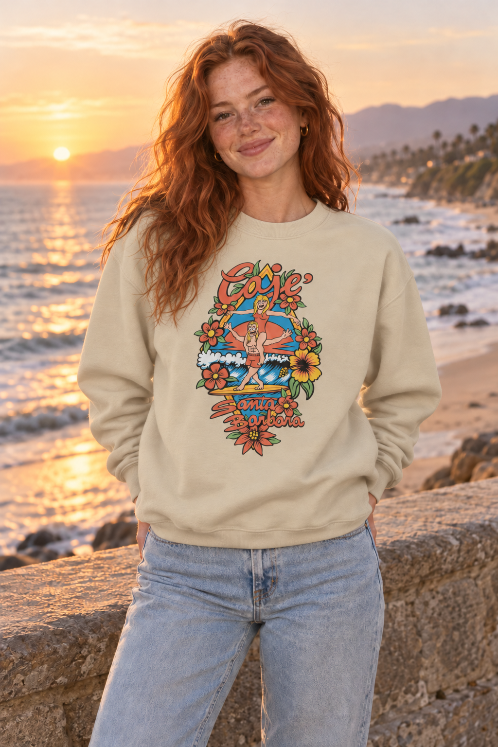 Santa Barbara Longboarding Crewneck Sweatshirt - Sand