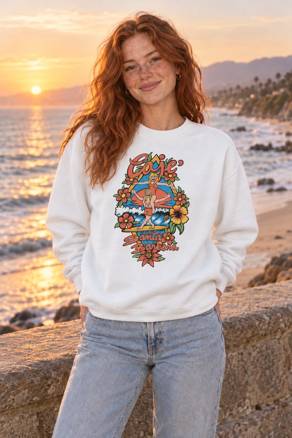 Santa Barbara Longboarding Crewneck Sweatshirt - White
