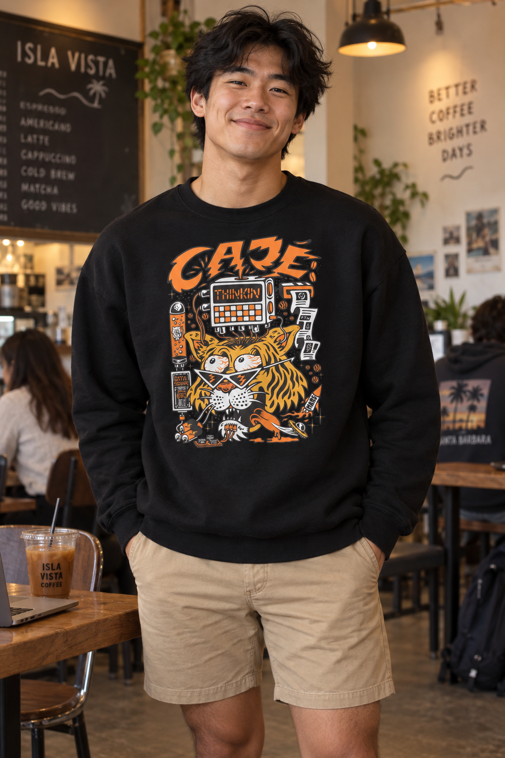 Thinkin' Tiger Crewneck Sweatshirt - Black