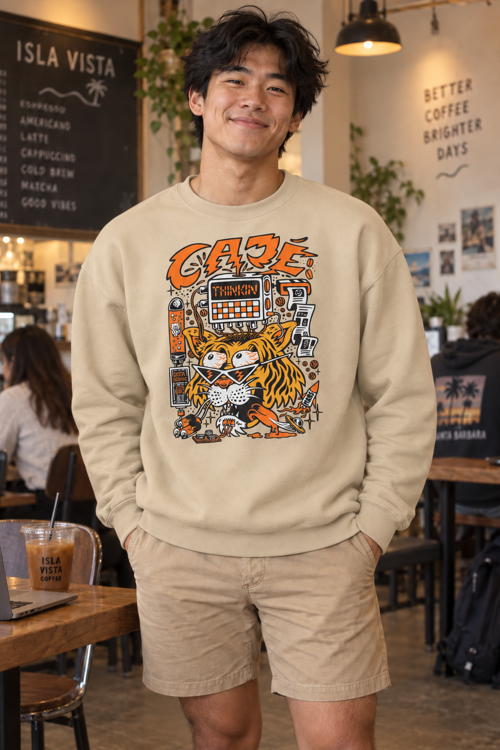 Thinkin' Tiger Crewneck Sweatshirt - Sand