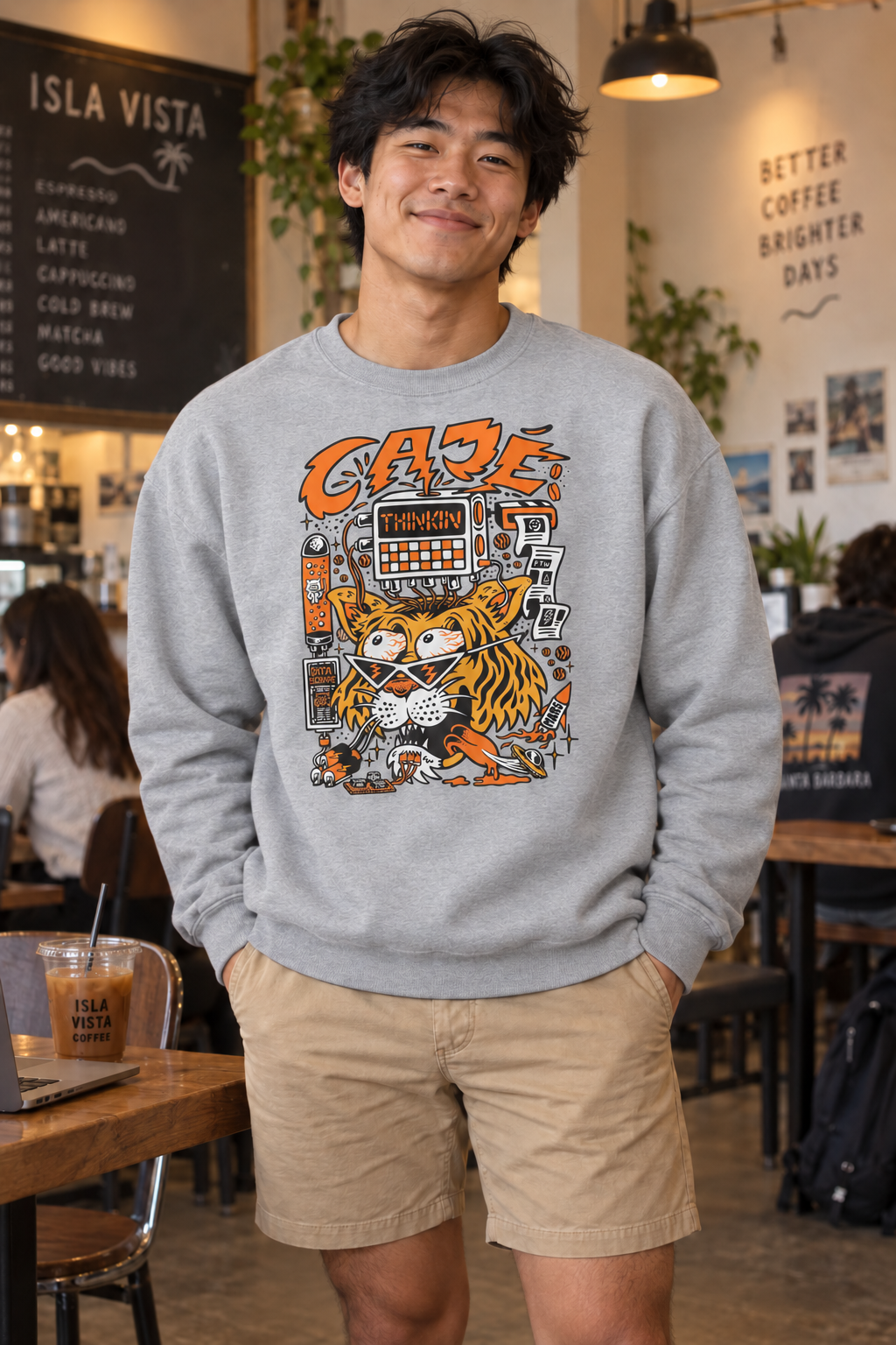 Thinkin' Tiger Crewneck Sweatshirt - Sport Grey