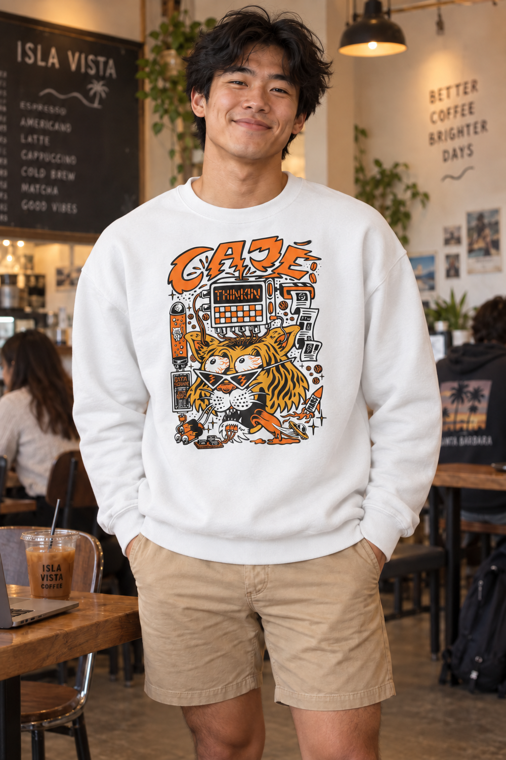 Thinkin' Tiger Crewneck Sweatshirt - White