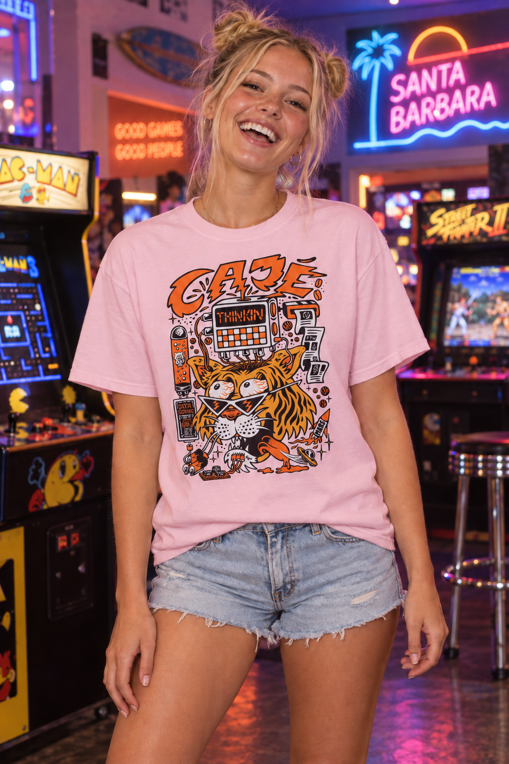 Thinkin' Tiger T-Shirt - Light Pink