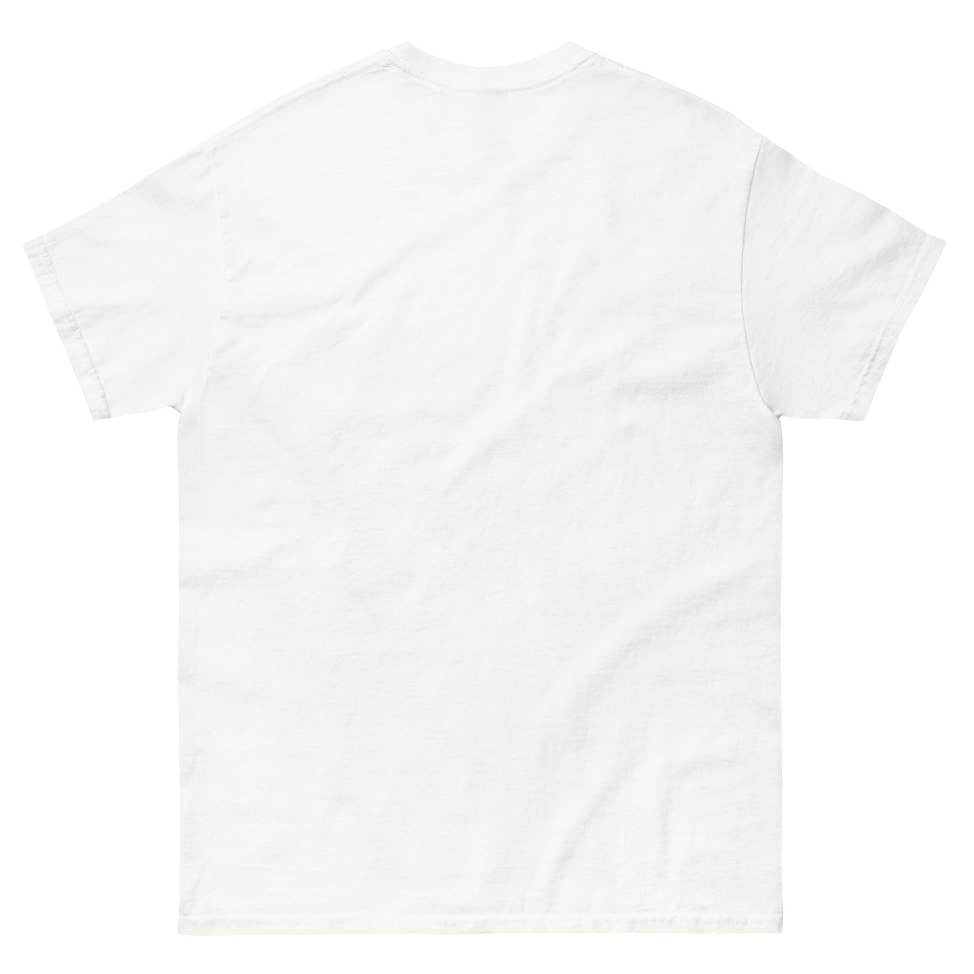 Thinkin' Tiger tee in white — back view